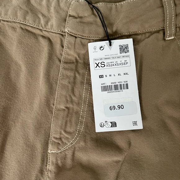 Zara XS Brown Wide Leg Cargo Pants NWT - Picture 2 of 4